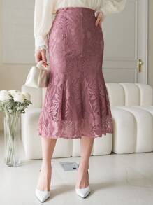 DAZY Gonna lunga ed elegante da donna con volant e motivo a coda di pesce in pizzo