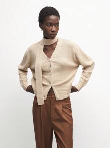 BizChic Khaki Flared Collar Loose Cardigan dla kobiet