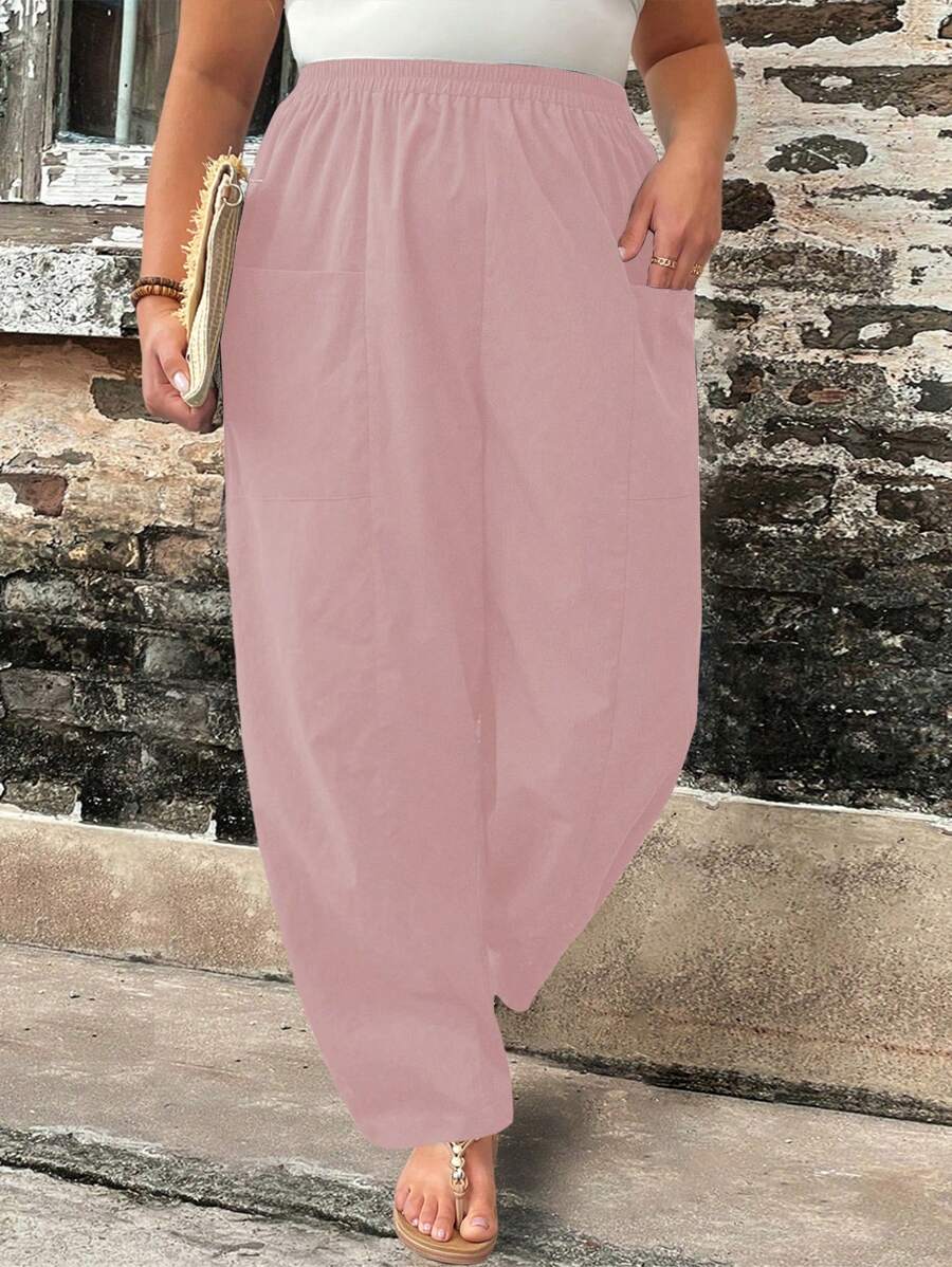 Calvaya Plus Size Women's Plain Simple Everyday Pants - Dusty Pink - View 1