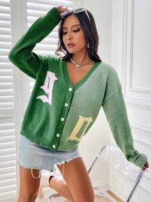 SHEIN Unity Áo thun đơn giản màu trơn tay dài cài nút phía trước thường ngày - màu xanh lá - Xem 5