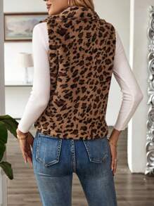 EMERY ROSE Women's Leopard Print Sleeveless Jacket, Simple Style, Suitable For Daily Wear - Brown - View 2