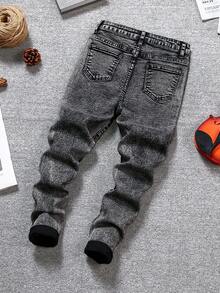 SHEIN Tween Boys Distressed Stonewashed Ripped Frayed Denim Black Jeans,For Back To School And Fall - Black - View 2