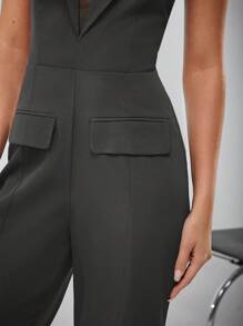 Hauture 翻领抹胸翻盖口袋开衩连体裤