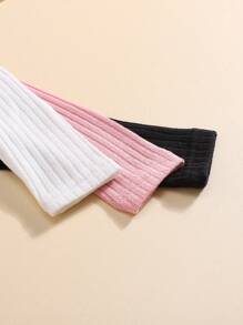 3 piezas Tops de manga larga con cuello alto de punto de unicolor básico para niñas preadolescentes