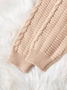 SHEIN Young Girl Rib Knit Striped Top And Pleated Skirt 2Pcs Sweater Set - Khaki - View 8