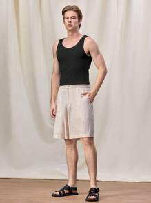 Manfinity VCAY Men Woven Straight Casual Short Loose Casual Straight Shorts Suitable For Summer - Apricot - View 3