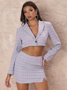Glamine 女式格子简约日常长袖连衣裙和西装外套套装