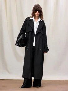 Manfinity VCAY Men's Woven Casual Long Loose Trench Coat For Spring & Autumn, Couple Matching, Going Out