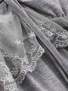 DAZY Ruffled Sleeve Lace Patchwork Waist Casual Dress - Grey - View 7