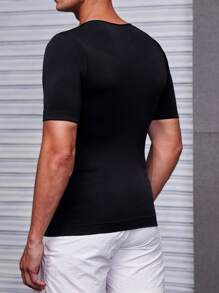 Manfinity 男士圆领修身纯色休闲运动吊带紧身上衣 - 黑色 - 查看 2