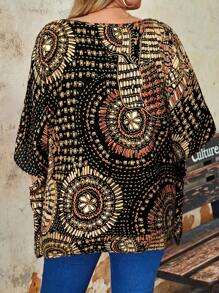 Blusa casual con estampado y cuello en V para mujeres de talla grande, para el verano