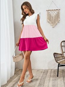 SHEIN Essnce Váy dệt kim cổ tròn có tay áo màu khối thông thường dành cho nữ cho mùa xuân/hè - Hồng - Xem 5