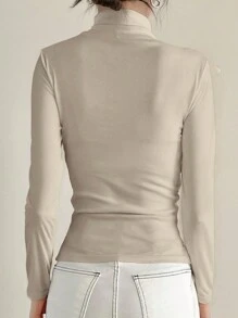 DAZY Women Ribbed Turtleneck Long Sleeve Slim Fit Undershirt,Fall Clothes,Back To School Clothes Preppy Tops - Apricot - View 2