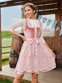 Chiquease 2024 German Oktoberfest Velvet & Lace Adjustable Zipper Front Dress, Pink