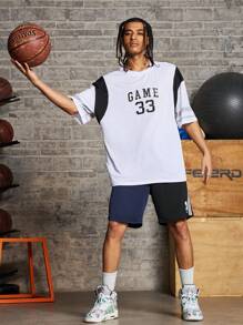 Manfinity Sport Corelite Boyfriend-Stil Herren Crew Neck Kurzarm T-Shirt mit Buchstaben-Muster, einfaches lässiges Top