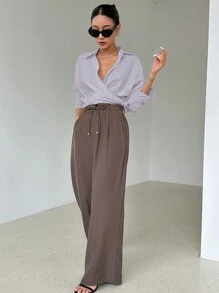 DAZY 纯色长袖休闲领上衣 - 淺灰紫 - 查看 3