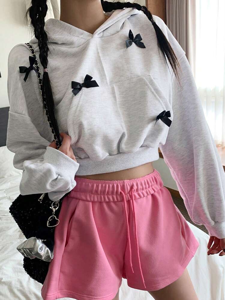 Women's Loose Butterfly Decorated Short Hoodies For Fall Sweatshirt