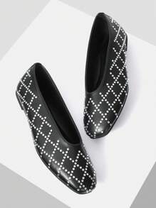 MOTF PREMIUM RHINESTONE SQUARE-TOE WOMEN FLAT CASUAL SHOES, HALLOWEEN SORCERESS - Black - View 9