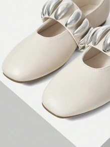 MOTF PREMIUM WOMEN'S FASHIONABLE SILVER DECORATIVE FLAT SHOES, FOR NEW YEAR HOLIDAY, SPRING SHOES SPRING BREAK EASTER - Beige - View 4