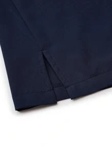SHEIN TaskFit 2pcs Plus Size Zip-Up Short Sleeve Top And Straight Leg Casual Pants Set, Plus Size Uniforms & Scrubs - Navy Blue - View 9