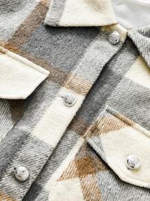 Tween Girls Plaid Short Urban Fashion Elegant All-Match Autumn And Winter Knitted Coat - Apricot - View 3