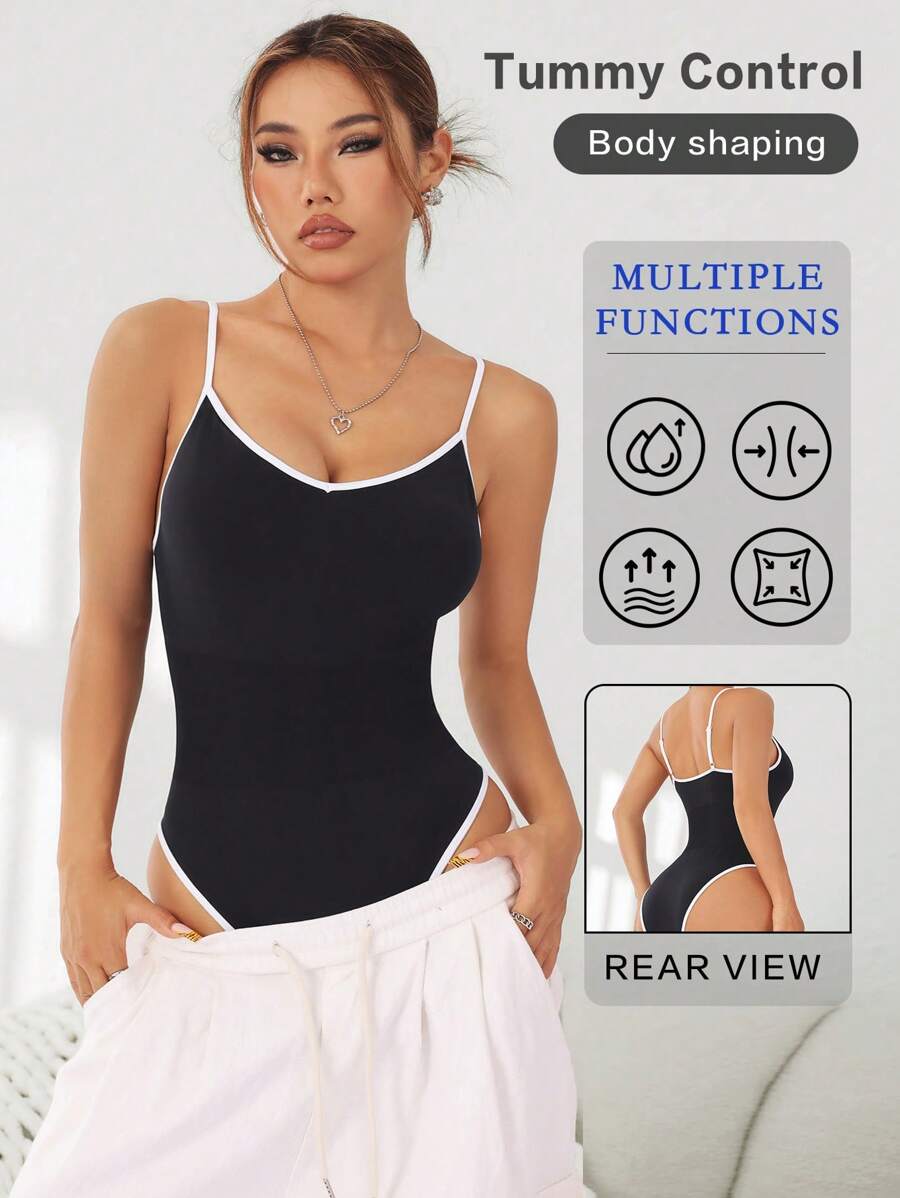 SHEIN Sports Women Spaghetti Strap Backless Slim Fashion Yoga Sports One-Piece Briefs - Black - View 1