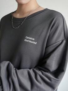 FRIFUL Vestido de manga larga con cuello redondo estampado minimalista para mujer, con volantes