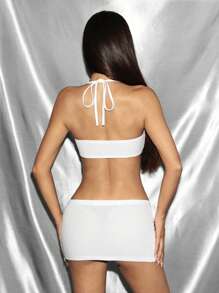 SHEIN Unity Y2K Summer Spring Women Vacation 3D Floral Textured Fitted Camisole And Bodycon Skirt Sexy White 2 Pieces Set - White - View 2