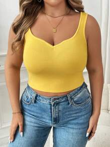 SHEIN Clasi 大码女式春秋休闲黄色心形领毛衣背心 - 黃色 - 查看 5