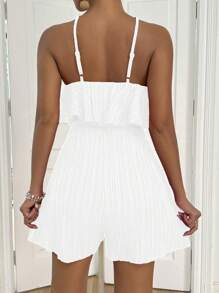 Chiquease Women Backless Elegant Elegant Suitable For Vacation Halter Neck Drawstring Waist Ruffle White Romper - White - View 2