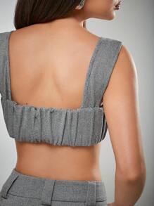 Hauture Chevron Fabric Two Strap Business Casual Cami Top - Grey - View 6