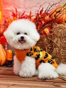 PETSIN Thiết kế hình dơi và đầu lâu Halloween Áo len không tay cổ cao ấm cúng cho chó và mèo chất lượng cao - trái cam - Xem 6