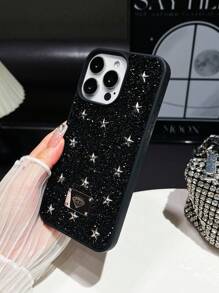 1pc Luxury 5-Pointed Star Rhinestone Dual Layer Protective Phone Case Compatible With IPhone 15 14 13 12 11 Pro Max, Black - Black - View 5