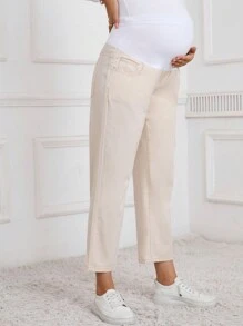 SHEIN Maternity Casual Patchwork Relaxed Fit Jeans - Apricot - View 5