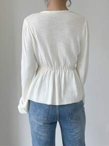 Chiquease Tie Front Ruffle Hem Cardigan Fall Cloth For Women - Beige - View 2