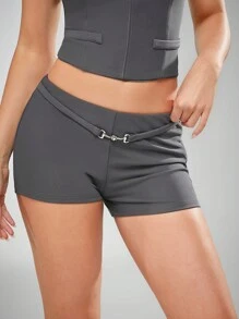 Hauture Buckle Detail Hot Shorts - Dark Grey - View 6