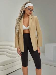 VARSITIE Retro Stil Golf Khaki Lässig Regular Blazer für Damen - Khaki - Übersicht 5