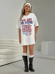 VARSITIE 女士圆领短袖字母印花休闲衬衫 - 白色 - 查看 6