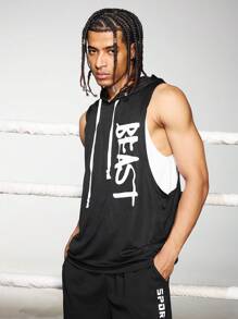 Sport MetroGents Camiseta sin mangas con capucha con cordón y diseño gráfico de letra para hombre, paquete de tops deportivos