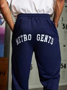 Sport MetroGents Boyfriend Style Men's Letter Print Drawstring Waist Pockets Sports Pants School