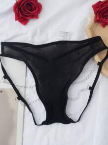 Sexy Thong With Hollow Back And Chain Thong - Black - View 2
