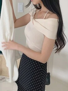 DAZY 女士纯色吊带简约休闲衬衫 - 米色 - 查看 6