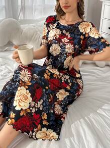 Floral Print Short Sleeve Nightgown For Women Perfect Summer, Moo Moo Sleep Dress - Multicolor - View 4