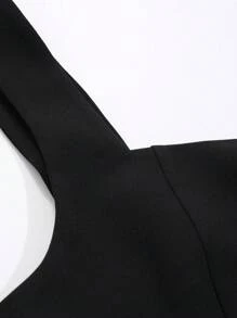 DAZY Vestido de sirena sin mangas de cuello cuadrado sólido para mujer, con volantes, ropa de otoño - Negro - Ver 8