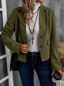 EMERY ROSE 女士翻领长袖纽扣时尚迷人软夹克外套