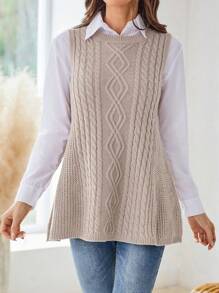 EMERY ROSE Women's Autumn A-Line Sweater Vest. - Apricot - View 5