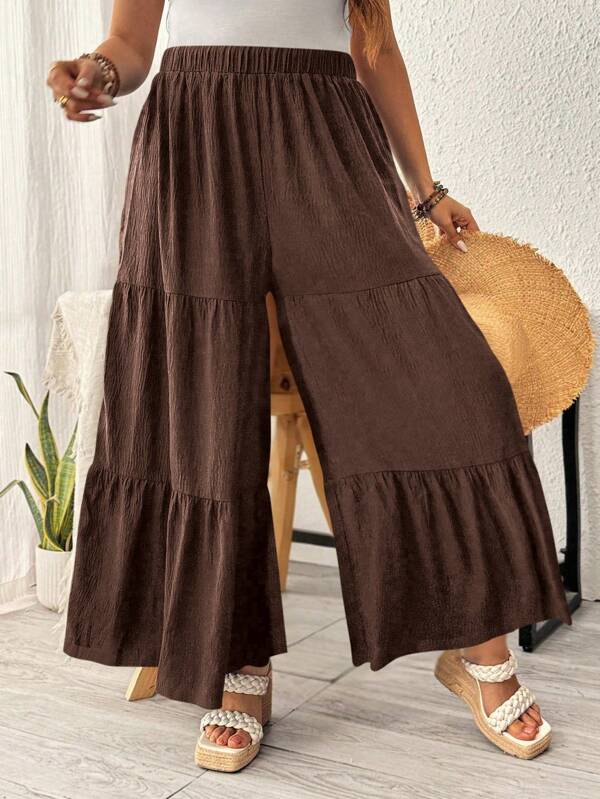 SHEIN Holidaya Plus Size Women's Plain Simple Loose Wide-Leg Pants