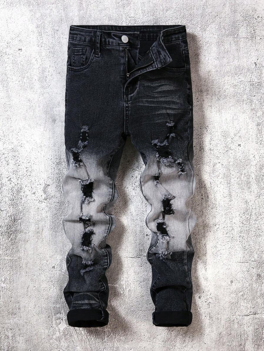 SHEIN Tween Boys Black Ripped Denim Pants - Black - View 1