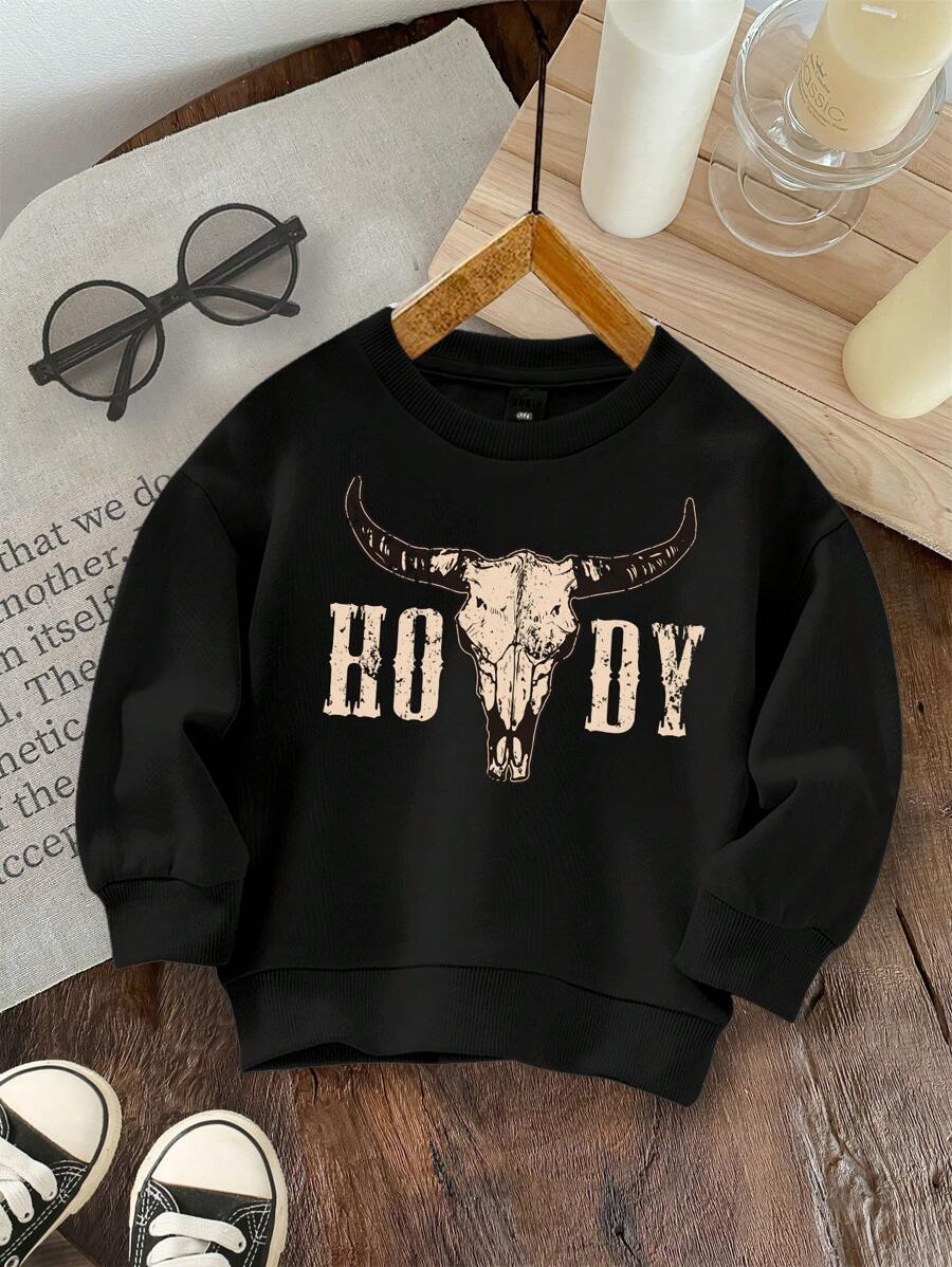 SHEIN Baby Boy Casual Loose Fit Letter Graphic Knit Soft Thick Round Neck Pullover Sweatshirt For Fall/Winter - Black - View 1