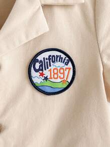 Cozy Pixies 男嬰便捷休閒短袖連體褲，帶翻領和工裝風長褲的時尚休閒裝 - 杏色 - 查看 5